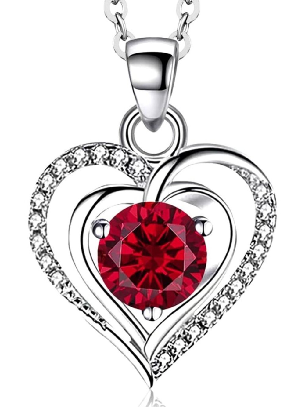 Women's Silver 6 925 Sterling Silver Zirconia Heart Birthstone Pendant Necklaces
